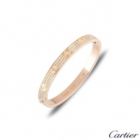 Cartier Rose Gold Full Diamond Pave Love Bracelet Size 16 N6036916 Cartier Rose Gold Full Diamond Pave Love Bracelet Size 16 N6036916